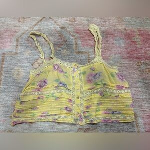 Love Shack Fancy Yellow Floral Lace-Trim Top